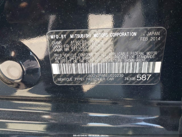 Aukcja sprzedaży 2014 Mitsubishi Lancer Se, vin: JA32V2FW5EU020230, numer aukcji: 45154936