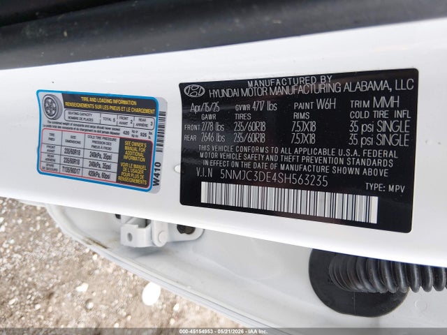 Aukcja sprzedaży 2025 Hyundai Tucson Sel Convenience, vin: 5NMJC3DE4SH563235, numer aukcji: 45154953