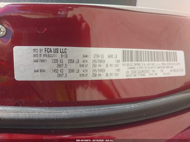 Aukcja sprzedaży 2017 Chrysler Pacifica Limited, vin: 2C4RC1GG2HR537817, numer aukcji: 45154976