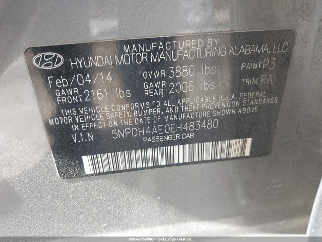 Aukcja sprzedaży 2014 Hyundai Elantra Se, vin: 5NPDH4AE0EH483480, numer aukcji: 45154986