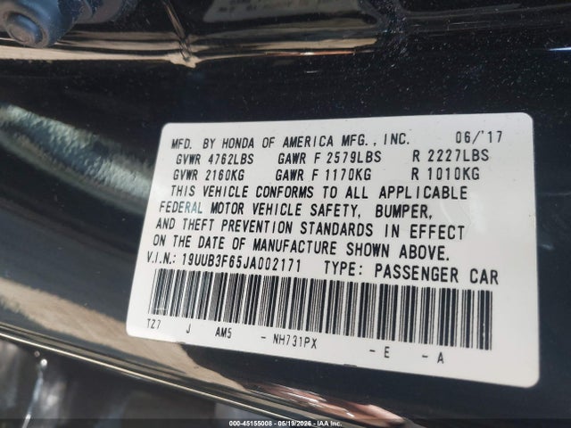 45155008 :رقم المزاد ، 19UUB3F65JA002171 vin ، 2018 Acura Tlx Tech   A-spec Pkgs مزاد بيع