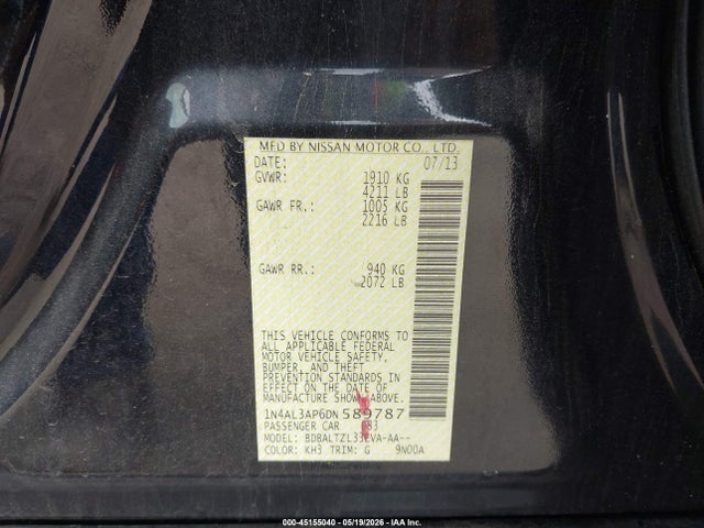 Продажа на аукционе авто 2013 Nissan Altima 2.5 Sv, vin: 1N4AL3AP6DN589787, номер лота: 45155040
