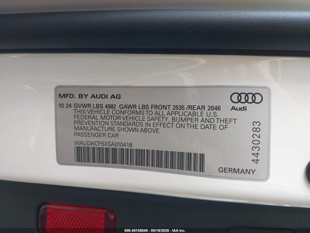 Продажа на аукционе авто 2025 Audi A5 Sportback Premium 45 Tfsi S Line Quattro S Tronic, vin: WAUDACF5XSA010418, номер лота: 45155049