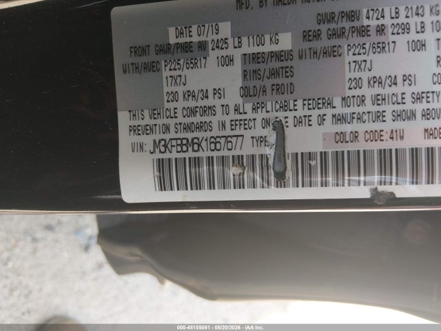 Продажа на аукционе авто 2019 Mazda Cx-5 Sport, vin: JM3KFBBM6K1667677, номер лота: 45155061