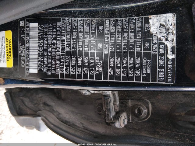 Продаж на аукціоні авто 2019 Land Rover Range Rover Evoque Se/se Premium, vin: SALVP2RX6KH345060, номер лоту: 45155062
