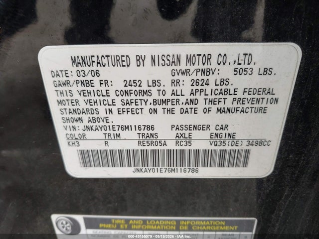 Продажа на аукционе авто 2006 Infiniti M35, vin: JNKAY01E76M116786, номер лота: 45155079