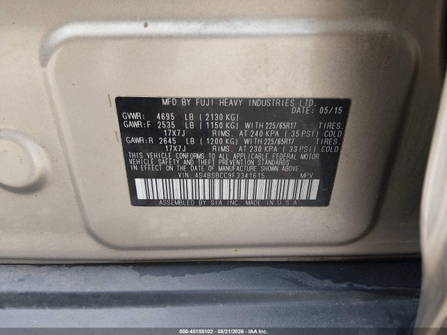 Aukcja sprzedaży 2015 Subaru Outback 2.5i Premium, vin: 4S4BSBCC9F3341615, numer aukcji: 45155102