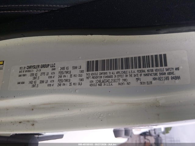 45155103 :رقم المزاد ، 1C4BJWEG4EL216177 vin ، 2014 Jeep Wrangler Unlimited Polar Edition مزاد بيع