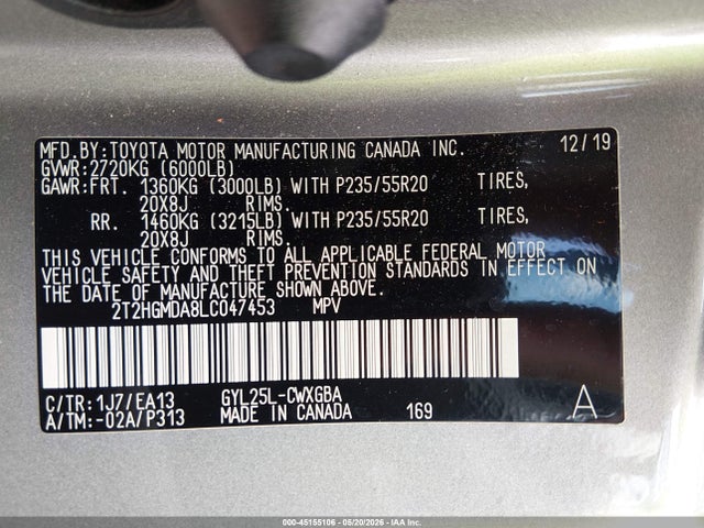 Aukcja sprzedaży 2020 Lexus Rx 450h, vin: 2T2HGMDA8LC047453, numer aukcji: 45155106