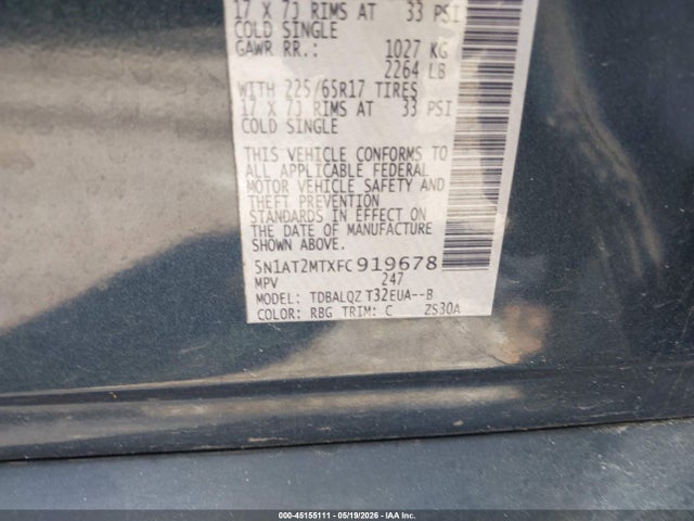 Aukcja sprzedaży 2015 Nissan Rogue Sv, vin: 5N1AT2MTXFC919678, numer aukcji: 45155111