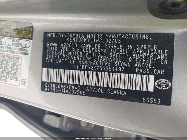 45155134 :رقم المزاد ، 4T1BE32K75U551497 vin ، 2005 Toyota Camry Le مزاد بيع