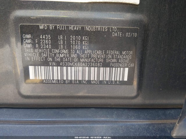 45155149 :رقم المزاد ، 4S3BMCK60A3236082 vin ، 2010 Subaru Legacy 2.5i Limited مزاد بيع