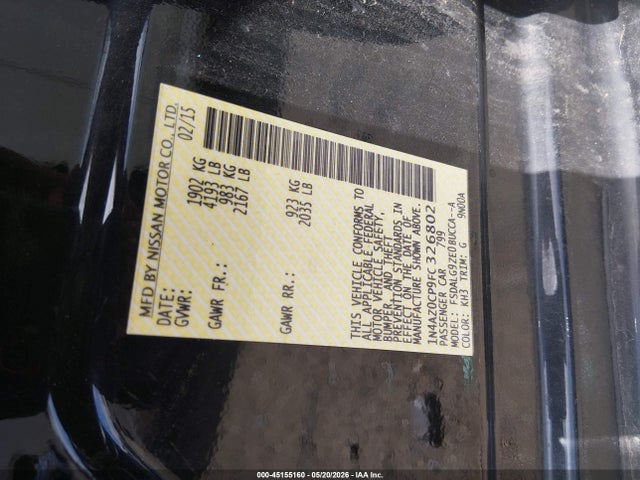 Продажа на аукционе авто 2015 Nissan Leaf Sl, vin: 1N4AZ0CP9FC326802, номер лота: 45155160