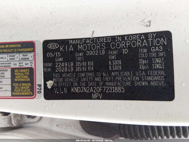 Продаж на аукціоні авто 2015 Kia Soul, vin: KNDJN2A20F7231885, номер лоту: 45155186