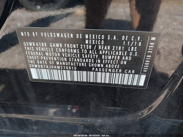 Продажа на аукционе авто 2017 Volkswagen Jetta 1.4t Se, vin: 3VWDB7AJ0HM276910, номер лота: 45155189