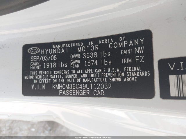 Продаж на аукціоні авто 2009 Hyundai Accent Gs, vin: KMHCM36C49U112032, номер лоту: 45155191