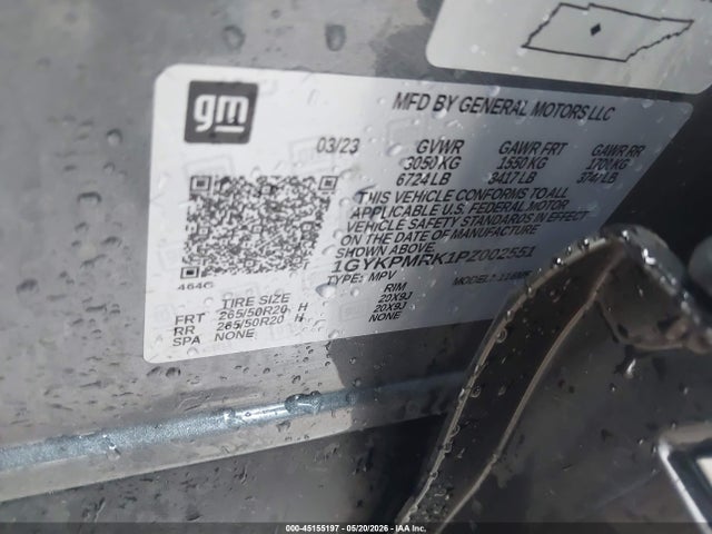 2023 Cadillac Lyriq Rwd Luxury მანქანა იყიდება აუქციონზე, vin: 1GYKPMRK1PZ002551, აუქციონის ნომერი: 45155197
