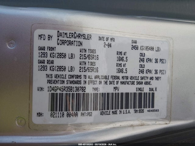 Продаж на аукціоні авто 2005 Dodge Caravan Sxt, vin: 1D4GP45R35B130782, номер лоту: 45155203