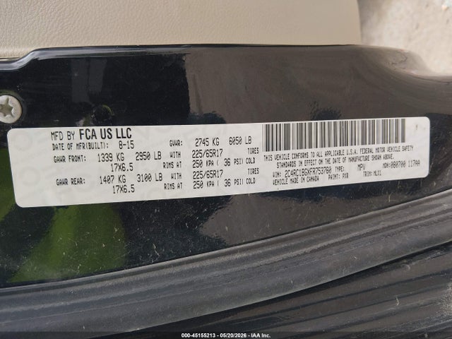 45155213 :رقم المزاد ، 2C4RC1BGXFR753760 vin ، 2015 Chrysler Town & Country Touring مزاد بيع