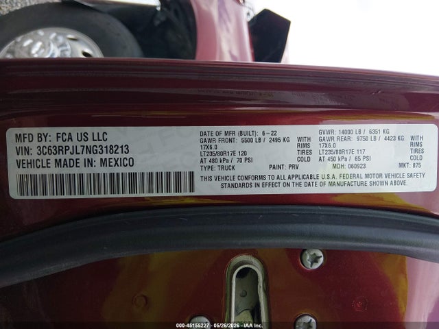 45155227 :رقم المزاد ، 3C63RPJL7NG318213 vin ، 2022 Ram 3500 مزاد بيع