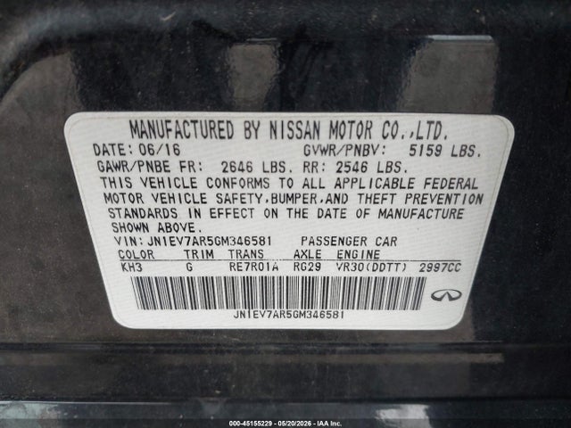Aukcja sprzedaży 2016 Infiniti Q50 3.0t Premium, vin: JN1EV7AR5GM346581, numer aukcji: 45155229