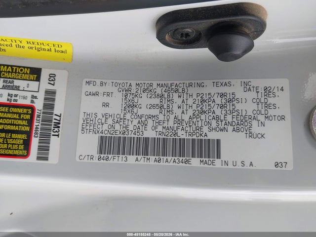 Aukcja sprzedaży 2014 Toyota Tacoma, vin: 5TFNX4CN2EX037453, numer aukcji: 45155248