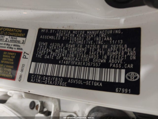 Продажа на аукционе авто 2014 Toyota Camry Xle, vin: 4T4BF1FK8ER367557, номер лота: 45155259