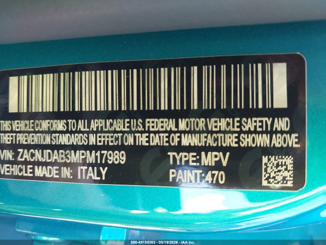 2021 Jeep Renegade Sport 4x4 მანქანა იყიდება აუქციონზე, vin: ZACNJDAB3MPM17989, აუქციონის ნომერი: 45155263