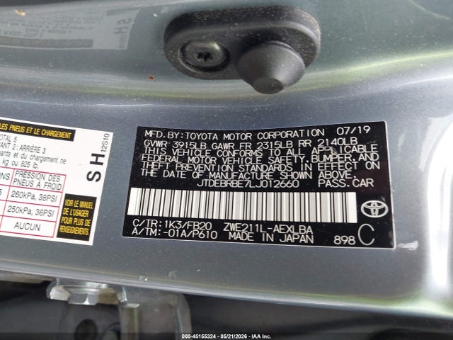 Aukcja sprzedaży 2020 Toyota Corolla Hybrid Le, vin: JTDEBRBE7LJ012660, numer aukcji: 45155324