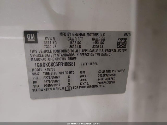 Chevrolet Tahoe Ltz 2015 1GNSKCKC6FR180981 Image 9