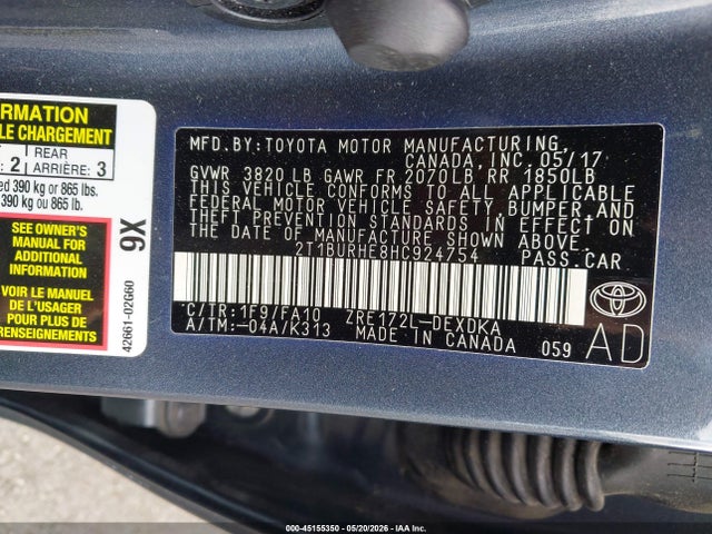 Продажа на аукционе авто 2017 Toyota Corolla L, vin: 2T1BURHE8HC924754, номер лота: 45155350