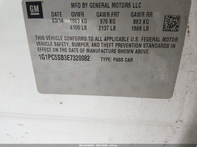 Продажа на аукционе авто 2014 Chevrolet Cruze 1lt Auto, vin: 1G1PC5SB3E7320082, номер лота: 45155352