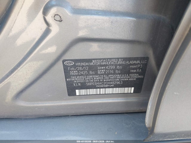 Продаж на аукціоні авто 2012 Hyundai Sonata Gls, vin: 5NPEB4AC2CH482963, номер лоту: 45155356