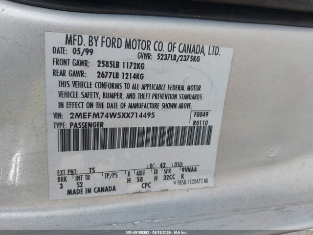 Продаж на аукціоні авто 1999 Mercury Grand Marquis Gs, vin: 2MEFM74W5XX714495, номер лоту: 45155362