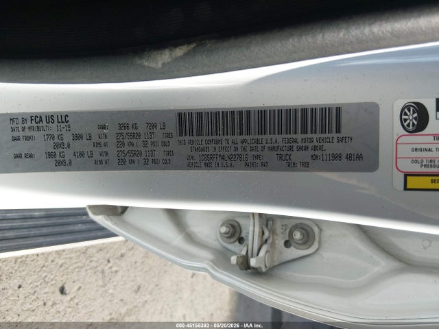 Aukcja sprzedaży 2020 Ram 1500 Big Horn  4x4 5'7 Box, vin: 1C6SRFFM4LN227816, numer aukcji: 45155393