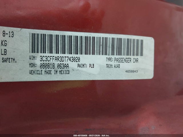 2013 Fiat 500 Pop მანქანა იყიდება აუქციონზე, vin: 3C3CFFAR3DT743020, აუქციონის ნომერი: 45155408