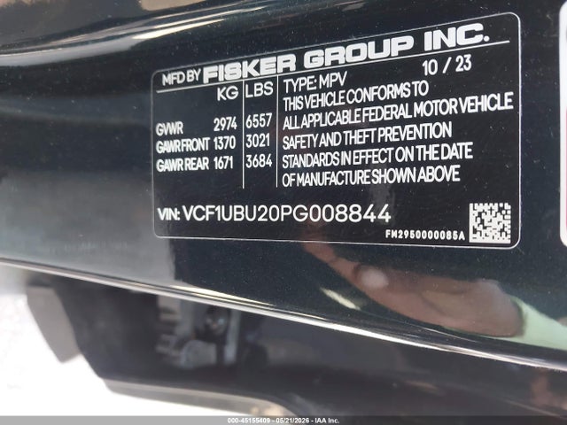 Продажа на аукционе авто 2023 Fisker Ocean Ultra, vin: VCF1UBU20PG008844, номер лота: 45155409