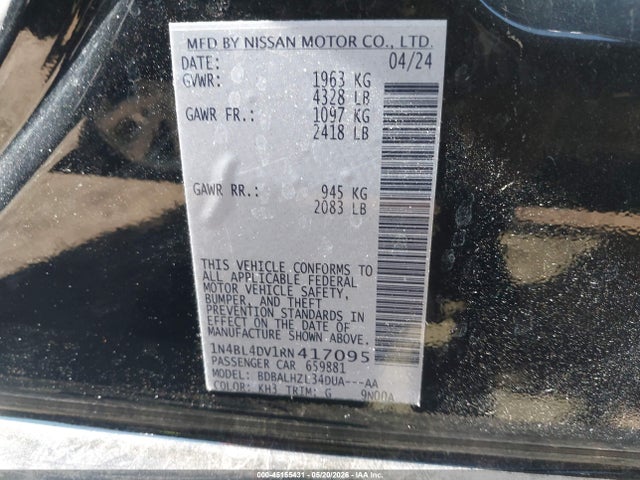 Продаж на аукціоні авто 2024 Nissan Altima Sv Fwd, vin: 1N4BL4DV1RN417095, номер лоту: 45155431