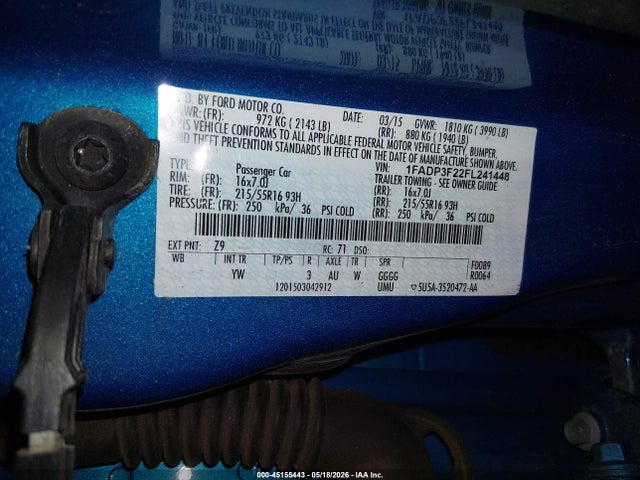 2015 Ford Focus Se მანქანა იყიდება აუქციონზე, vin: 1FADP3F22FL241448, აუქციონის ნომერი: 45155443