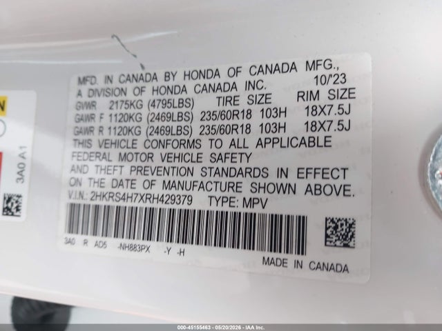 Продаж на аукціоні авто 2024 Honda Cr-v Ex-l Awd, vin: 2HKRS4H7XRH429379, номер лоту: 45155463