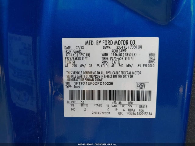 Aukcja sprzedaży 2013 Ford F-150 Stx, vin: 1FTFX1EF0DFD10239, numer aukcji: 45155467