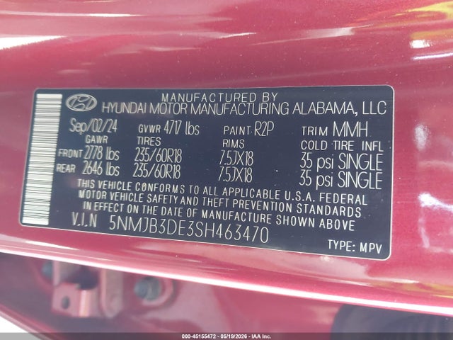 5NMJB3DE3SH463470 Hyundai TUCSON SEL