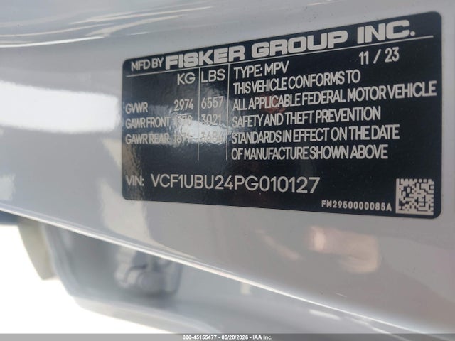 45155477 :رقم المزاد ، VCF1UBU24PG010127 vin ، 2023 Fisker Ocean Ultra مزاد بيع