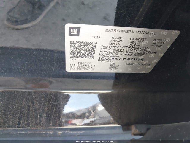 45155498 :رقم المزاد ، 1GKS2BKC2LR203479 vin ، 2020 Gmc Yukon 4wd Slt مزاد بيع