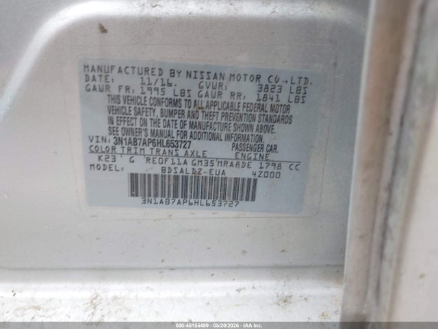 Aukcja sprzedaży 2017 Nissan Sentra Sv, vin: 3N1AB7AP6HL653727, numer aukcji: 45155499
