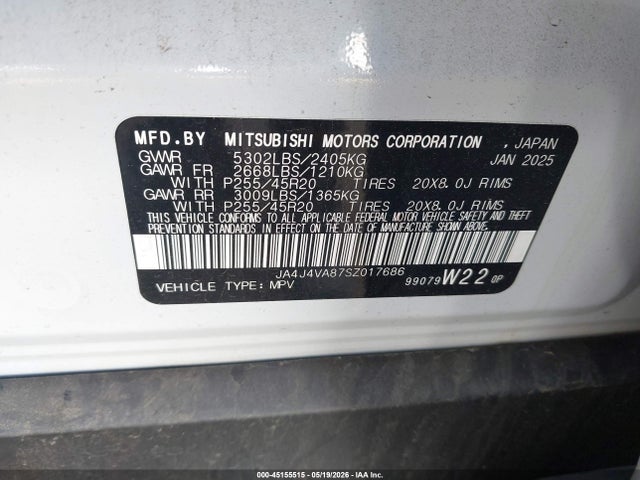 Продаж на аукціоні авто 2025 Mitsubishi Outlander Se 2.5 S-awc/trail Edition S-awc, vin: JA4J4VA87SZ017686, номер лоту: 45155515