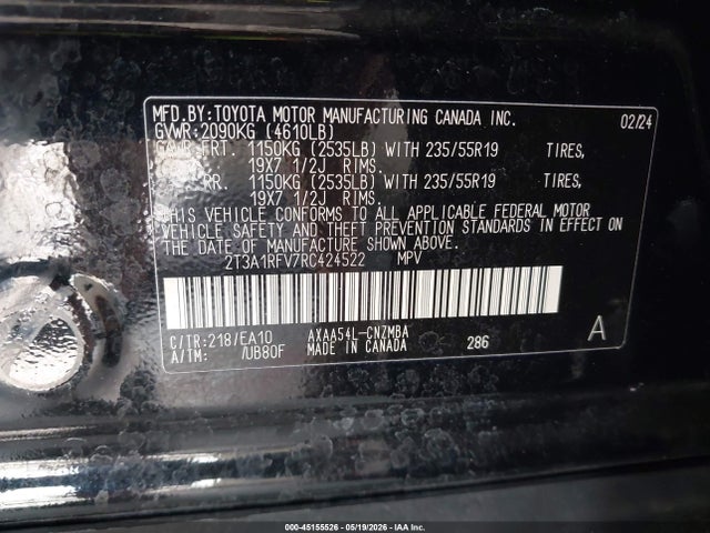 Продаж на аукціоні авто 2024 Toyota Rav4 Xle Premium, vin: 2T3A1RFV7RC424522, номер лоту: 45155526