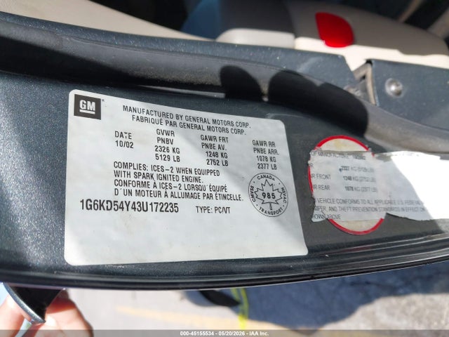 2003 Cadillac Deville Standard მანქანა იყიდება აუქციონზე, vin: 1G6KD54Y43U172235, აუქციონის ნომერი: 45155534