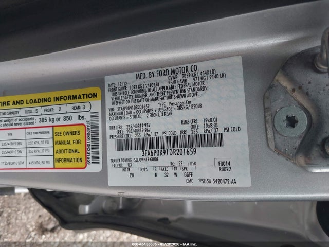 45155535 :رقم المزاد ، 3FA6P0K91DR201659 vin ، 2013 Ford Fusion Titanium مزاد بيع