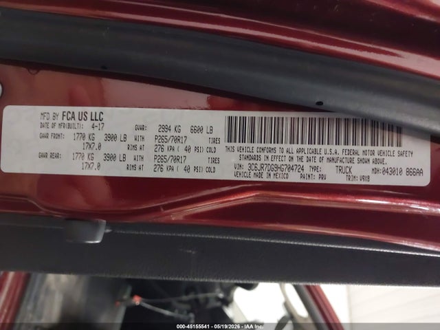 45155541 :رقم المزاد ، 3C6JR7DG9HG704724 vin ، 2017 Ram 1500 Tradesman  4x4 8' Box مزاد بيع